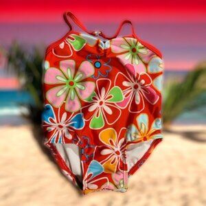 Snap Me Infant Girls Red Floral Swimsuit Size 6-12 Months